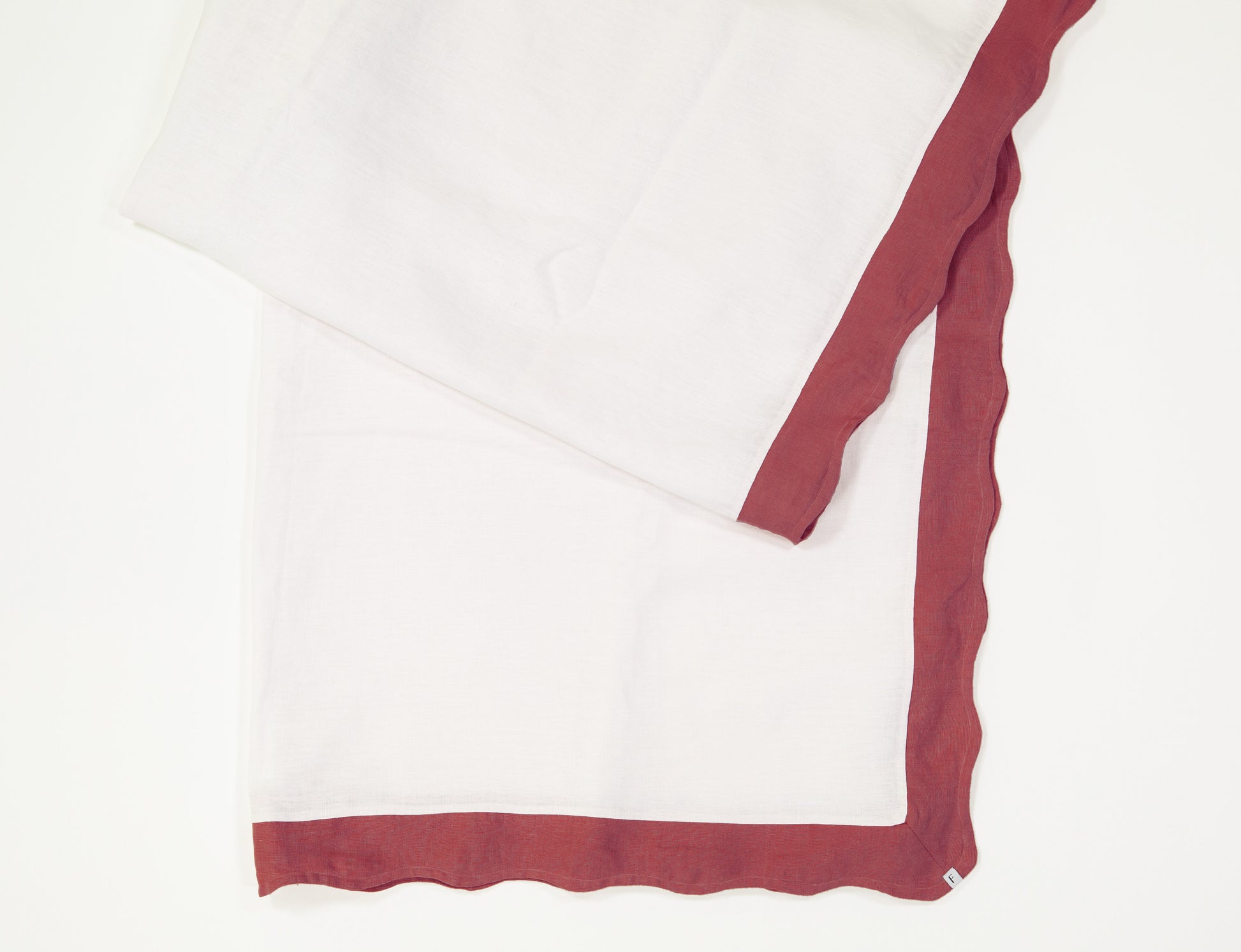 White Tablecloth with Dusty Red Wave