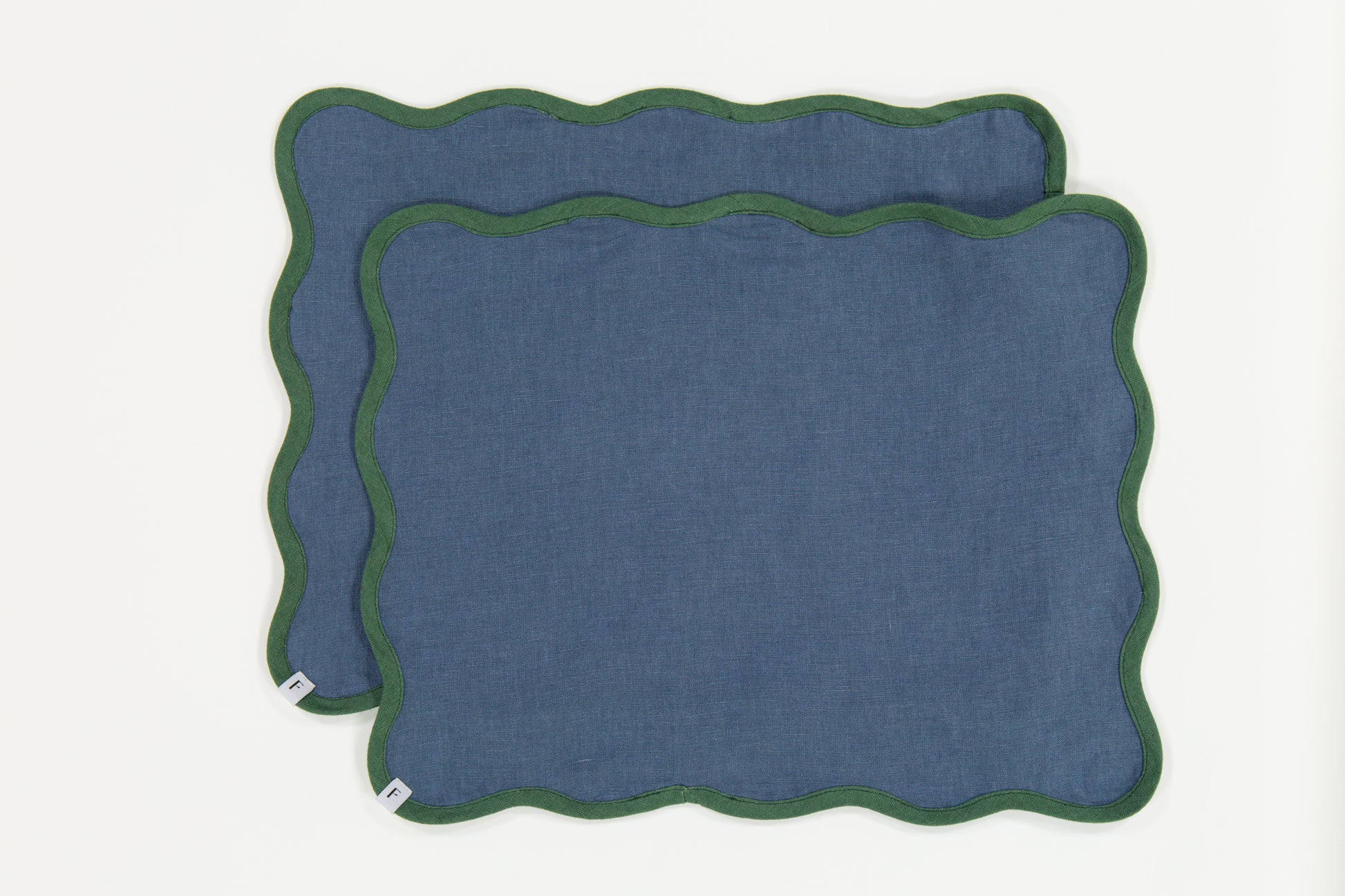 Denim Blue Placemats with Foliage Green Wave | Set of 2