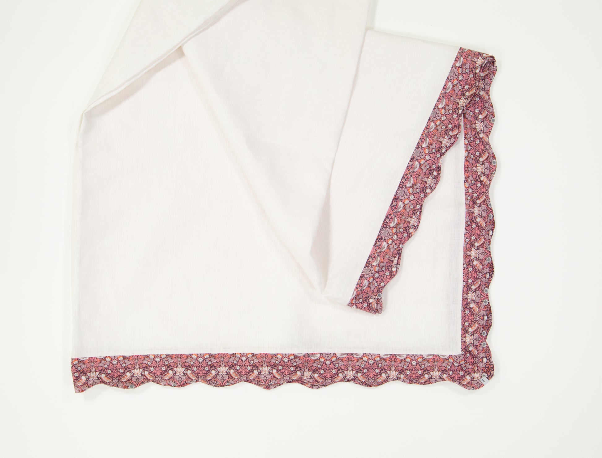 White Tablecloth with Liberty Strawberry Thief Pink Print Wave