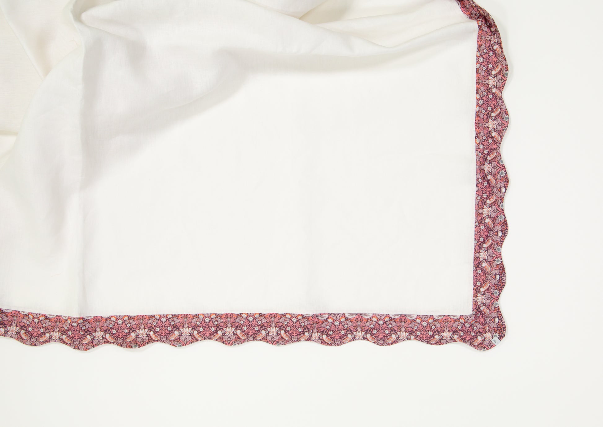 White Tablecloth with Liberty Strawberry Thief Pink Print Wave