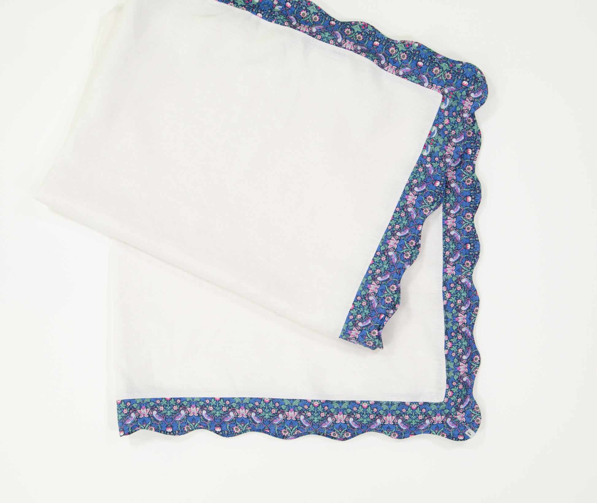 White Tablecloth with Liberty Strawberry Thief Blue Print Wave