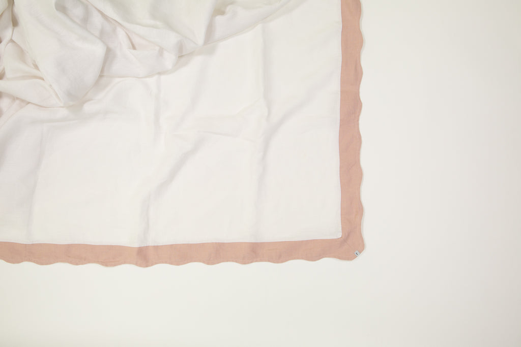 White Tablecloth with Petal Pink Wave