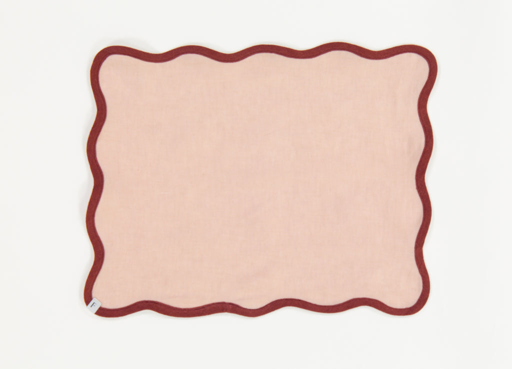 Petal Pink Placemats with Dusty Red Wave | Set of 2