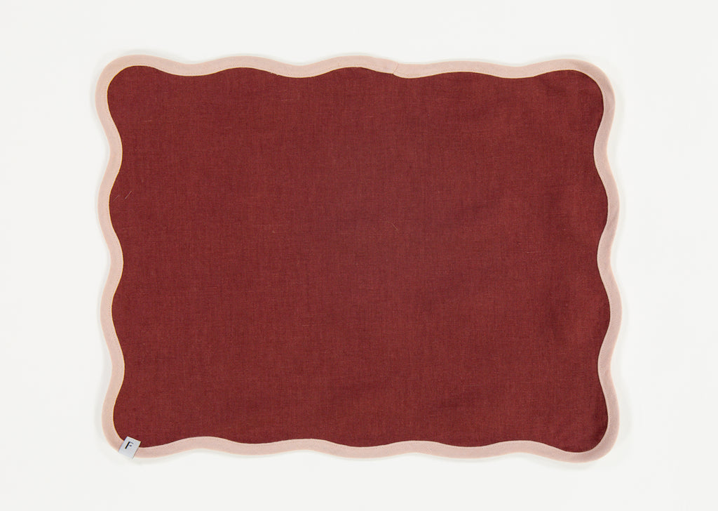 Dusty Red Placemats with Petal Pink Wave | Set of 2