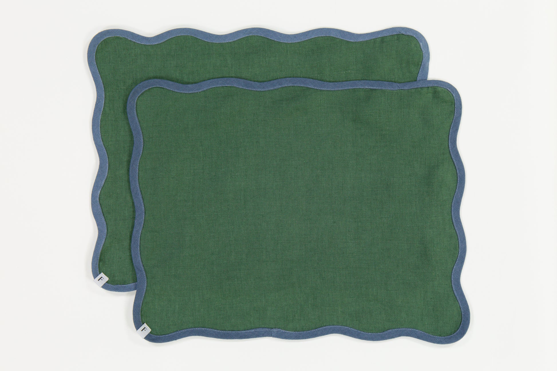 Foliage Green Placemats with Denim Blue Wave | Set of 2