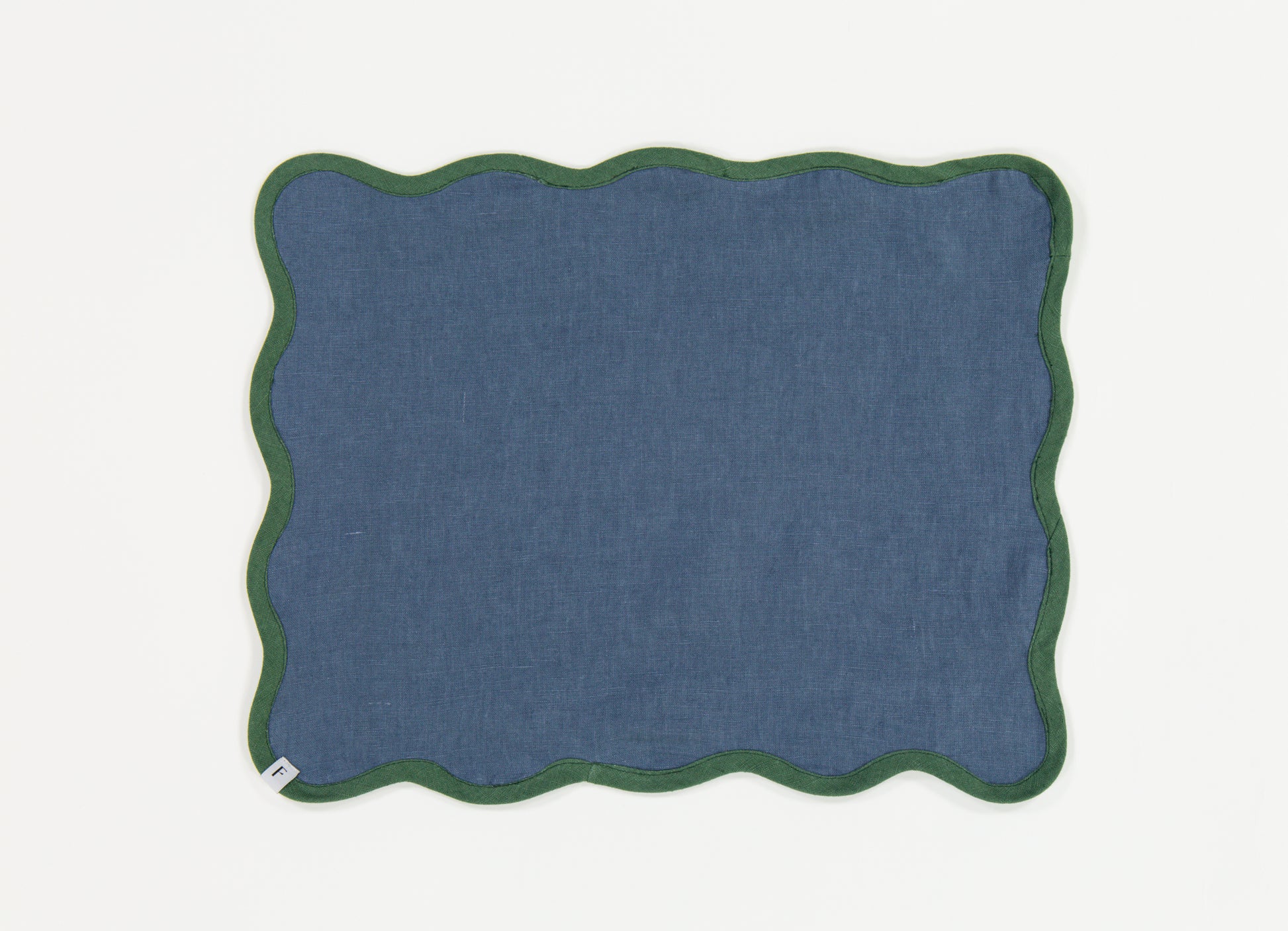 Denim Blue Placemats with Foliage Green Wave | Set of 2