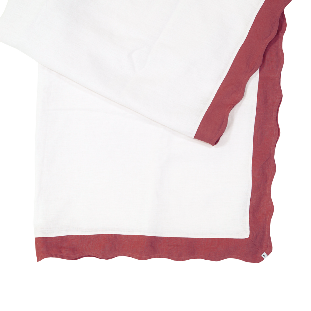 White Tablecloth with Dusty Red Wave