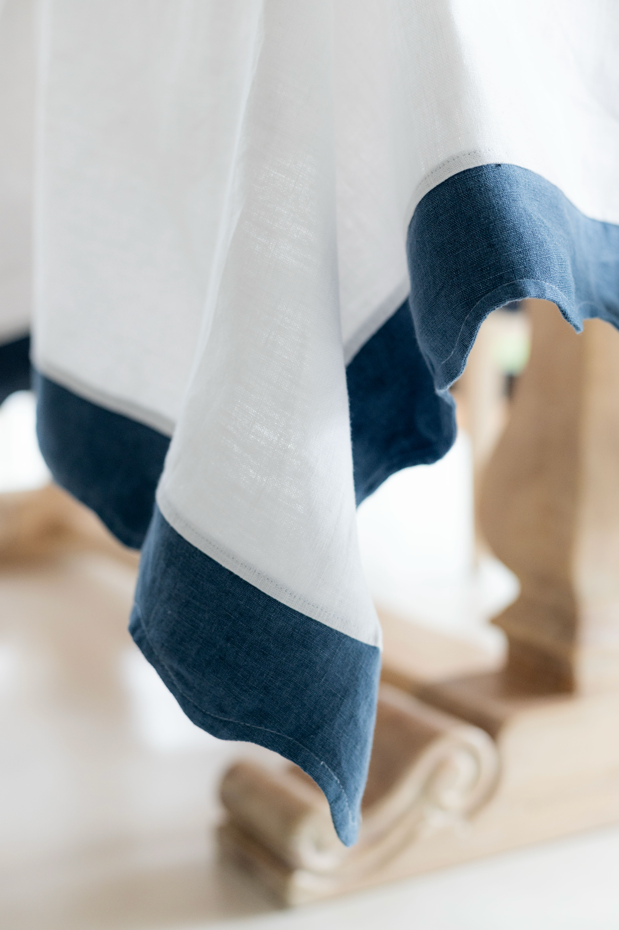 White tablecloth with Denim Blue Wave