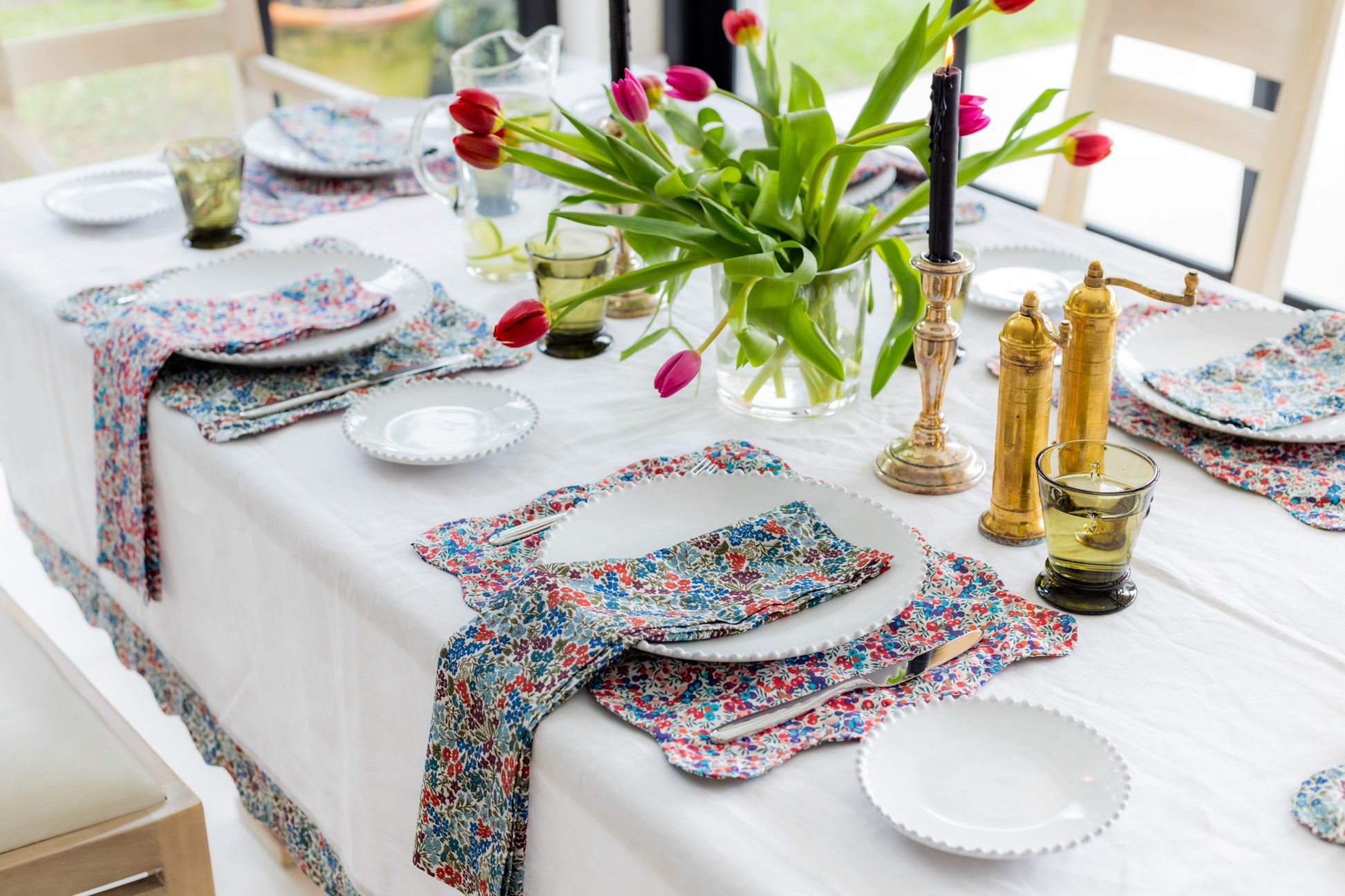 White Tablecloth with Liberty Wiltshire Print Wave