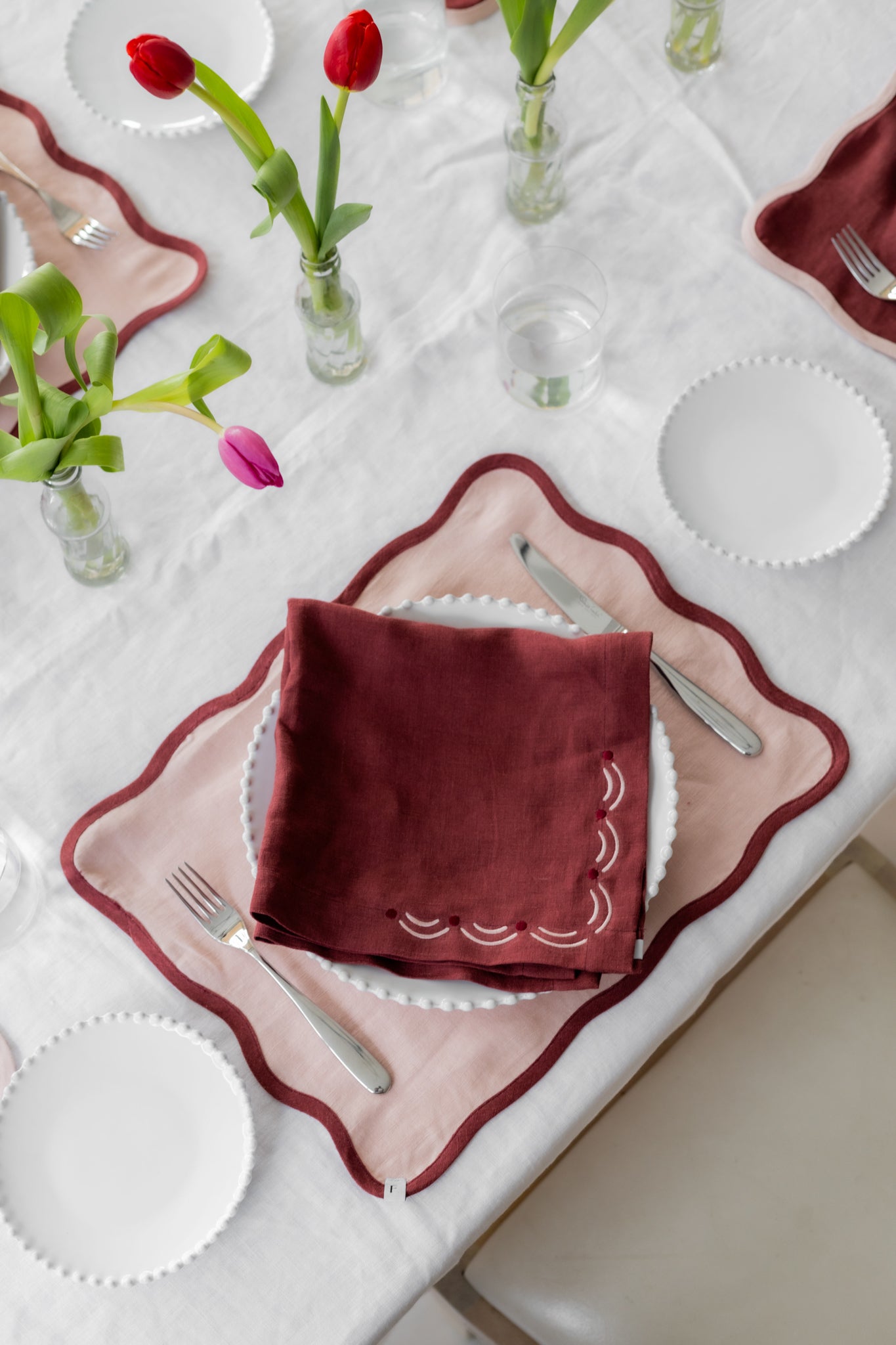 Petal Pink Placemats with Dusty Red Wave | Set of 2