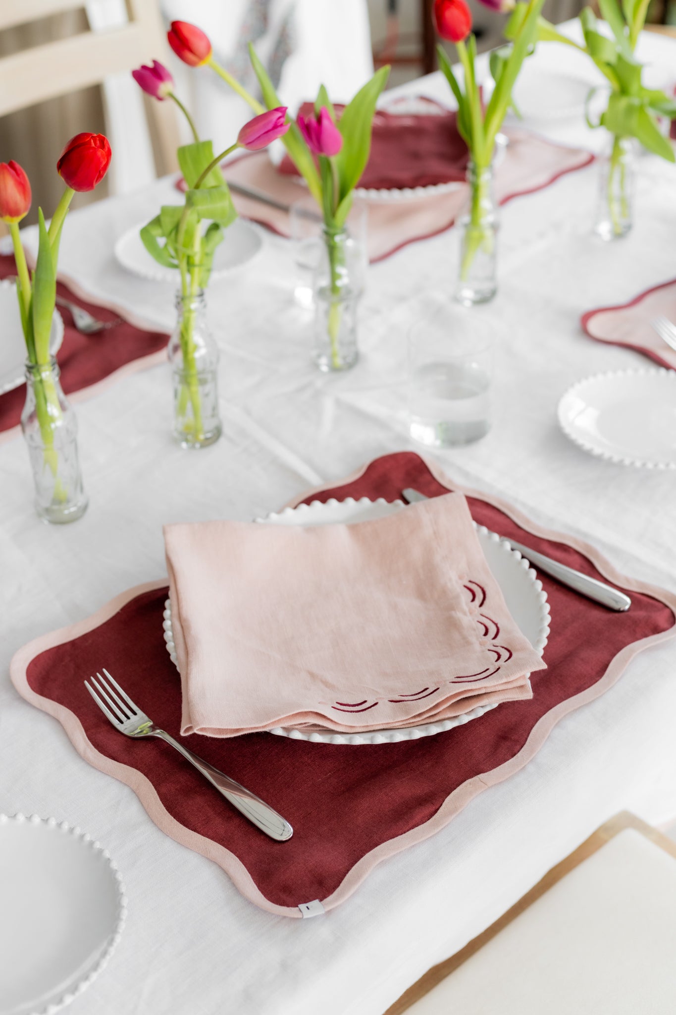 Dusty Red Placemats with Petal Pink Wave | Set of 2