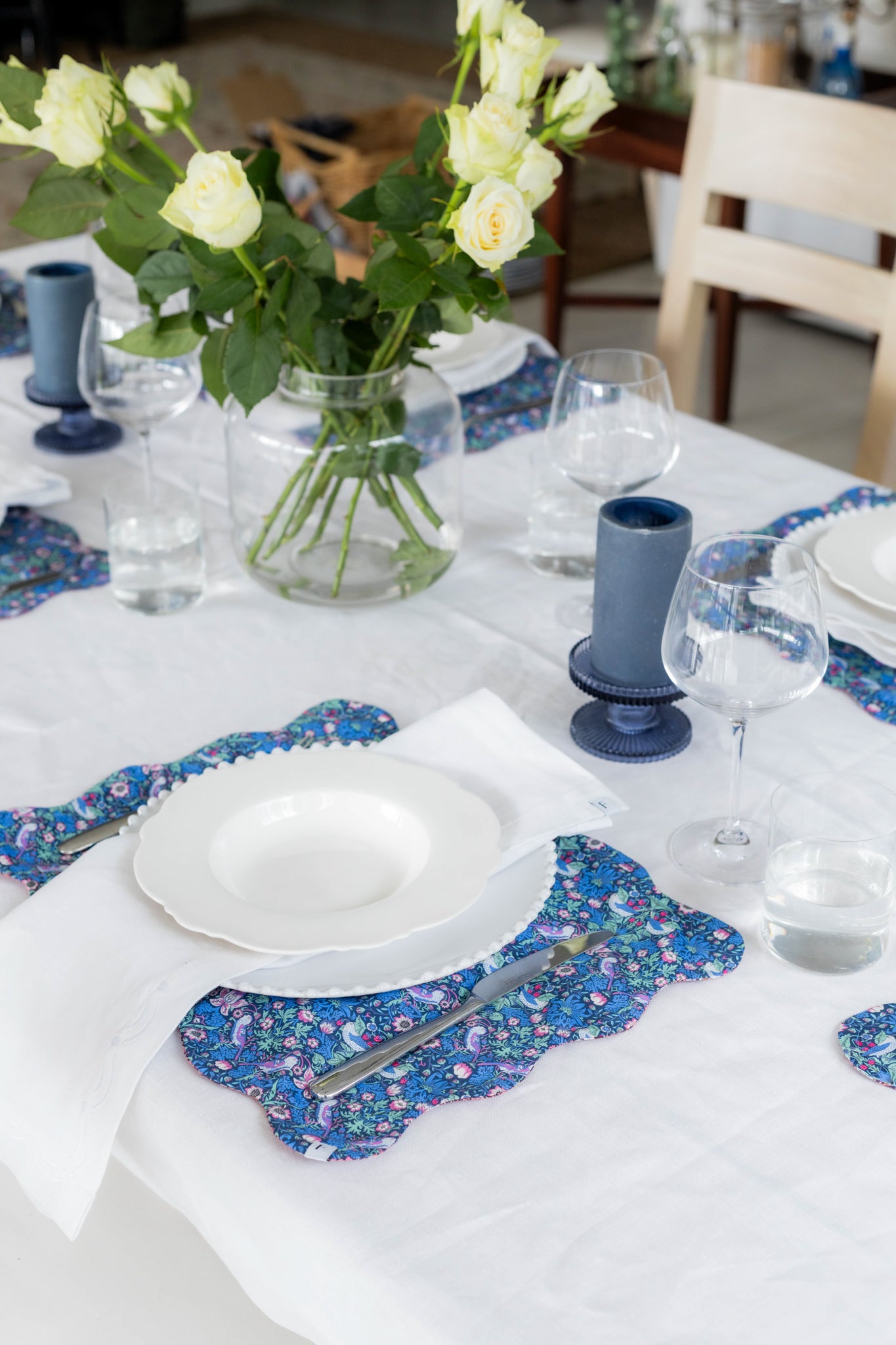 Liberty Strawberry Thief Blue & Pink Placemats with Wave | Set of 2