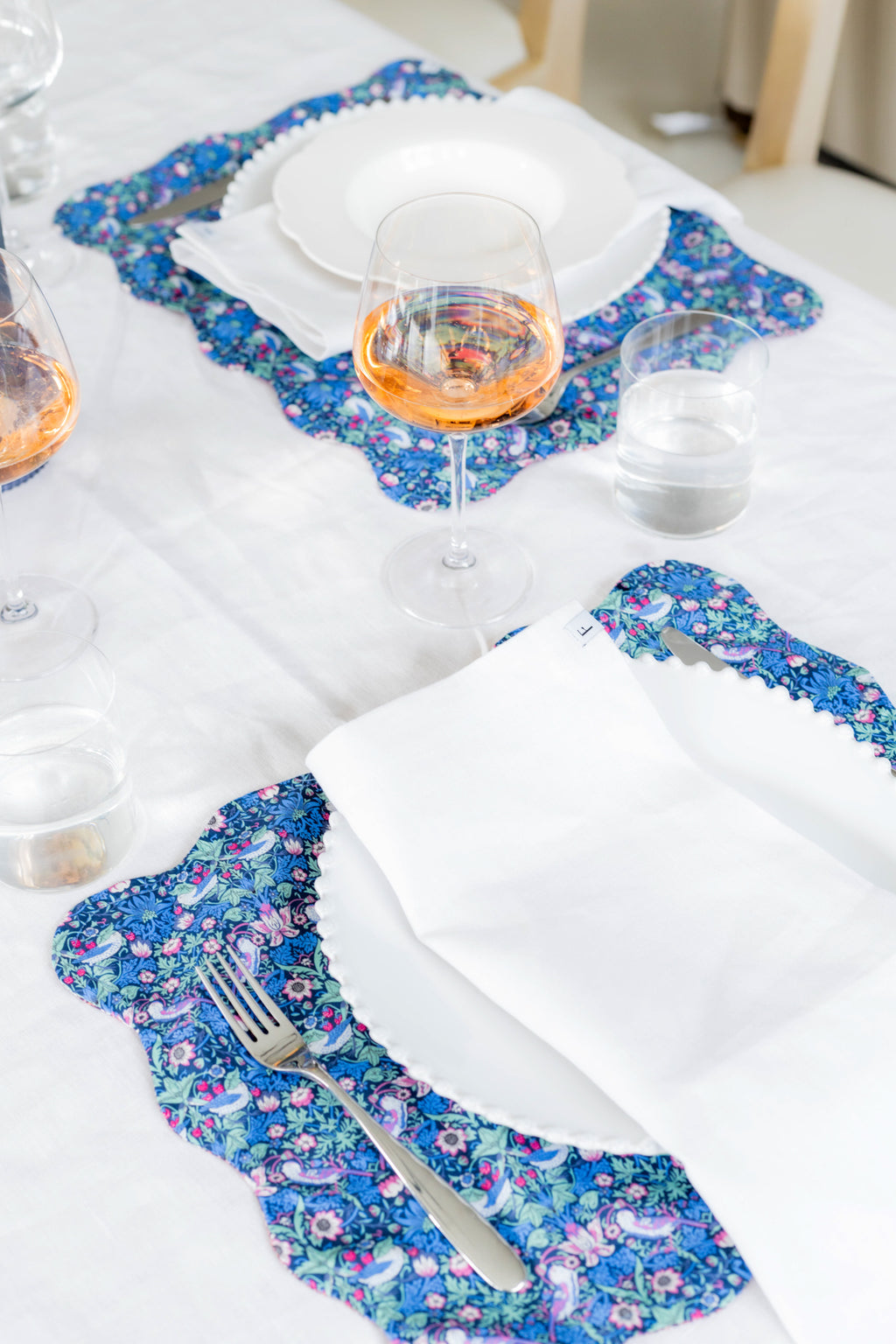 Liberty Strawberry Thief Blue & Pink Placemats with Wave | Set of 2