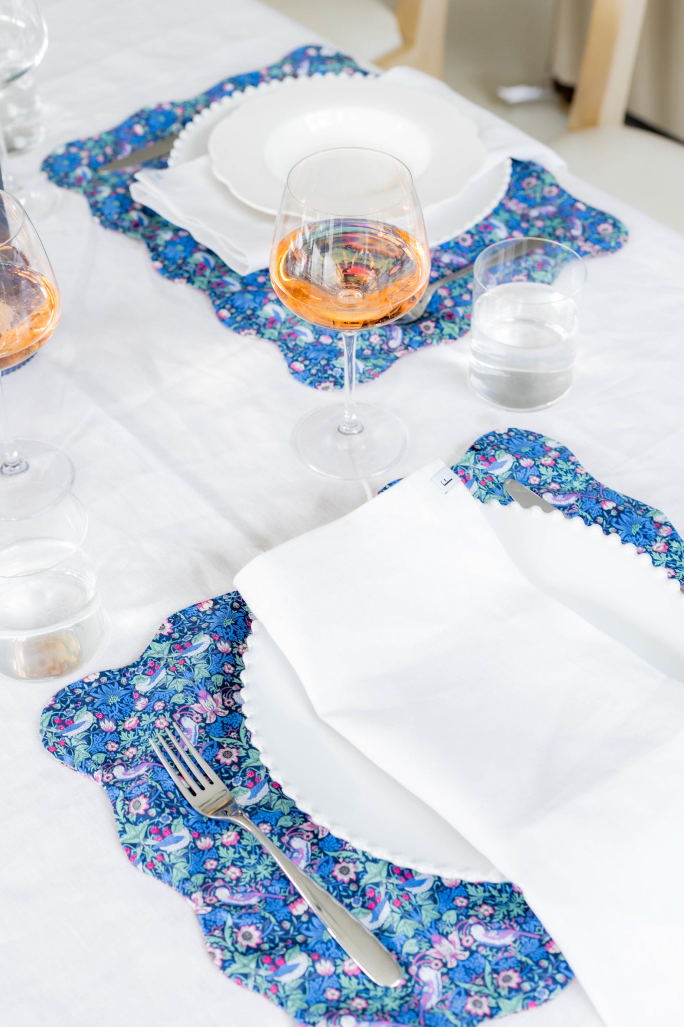 Liberty Strawberry Thief Blue & Pink Placemats with Wave | Set of 2